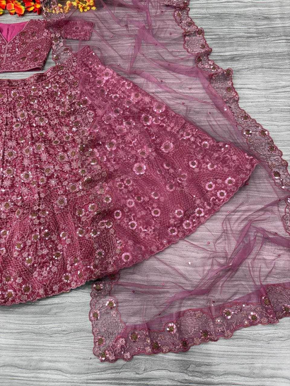 Chinon Silk Embroidered Zari Work Sequins Lehenga - MYLUXURY LANE ENTERPRISE